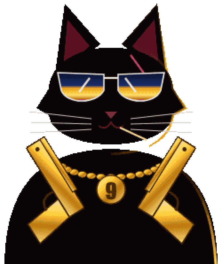 The black bodega cat in mirrored shades and a gold chain, holding two golden Desert Eagles